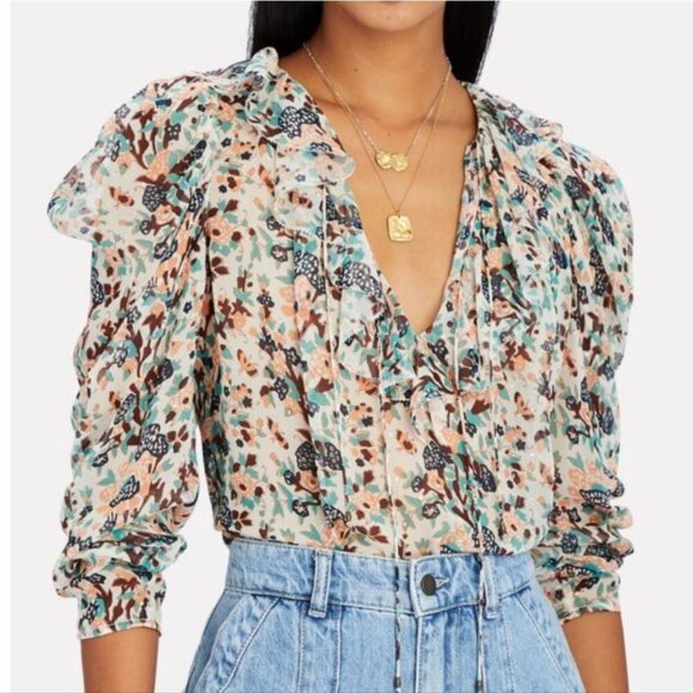 Ulla Johnson NWT x Intermix Astrid‎ Floral Lurex Blouse Semi Sheer Size 10